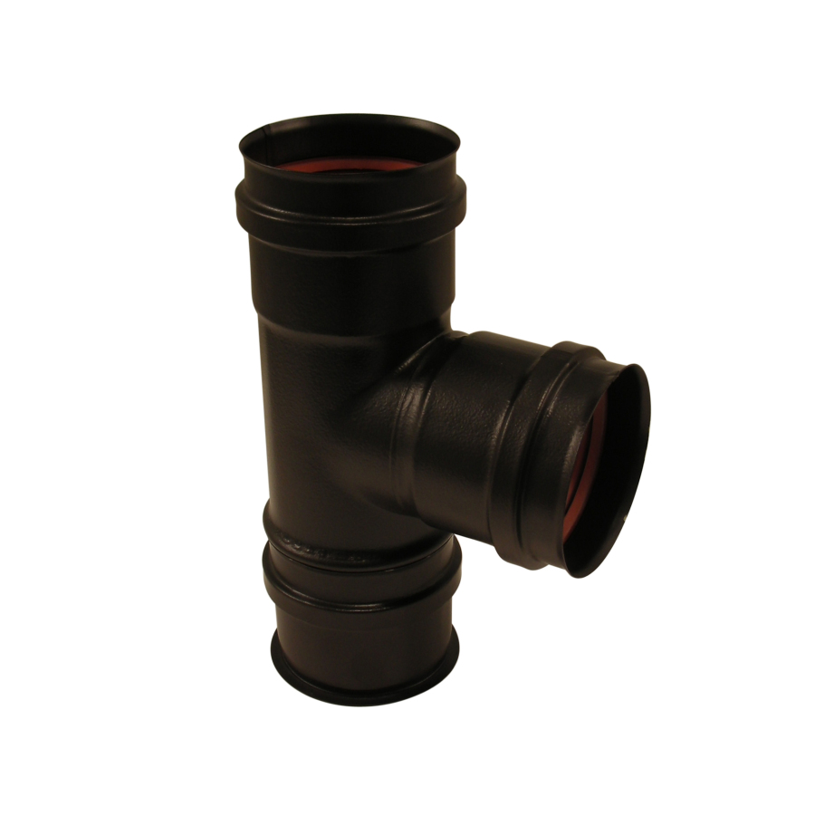 GESL ROOKAFVOER MAT ZWART T90° + DOP Ø 100